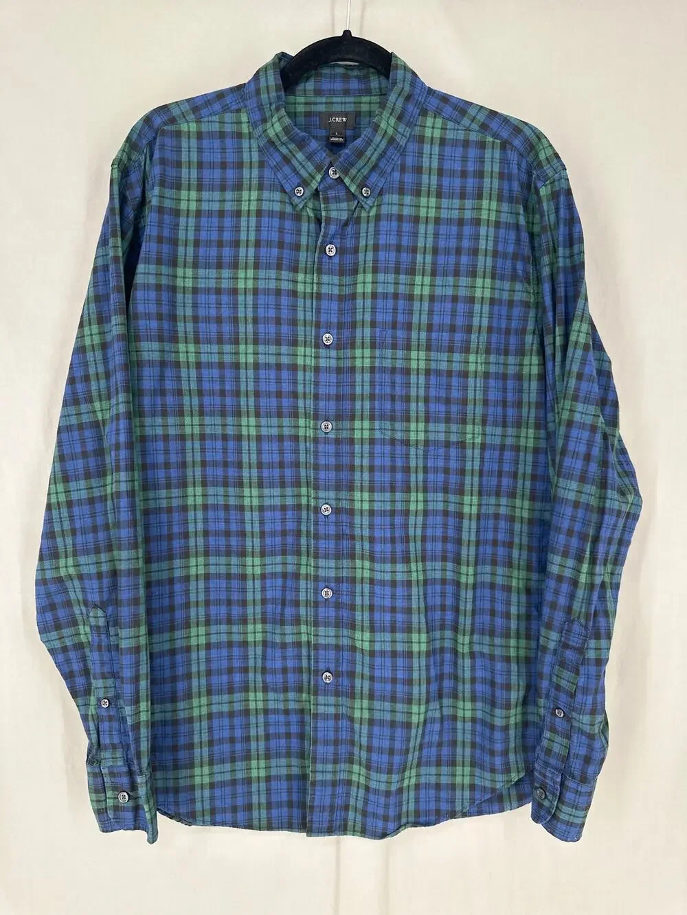 J Crew Shirt Mens Large Blue Green Plaid Button Down Tartan Classic Cotton